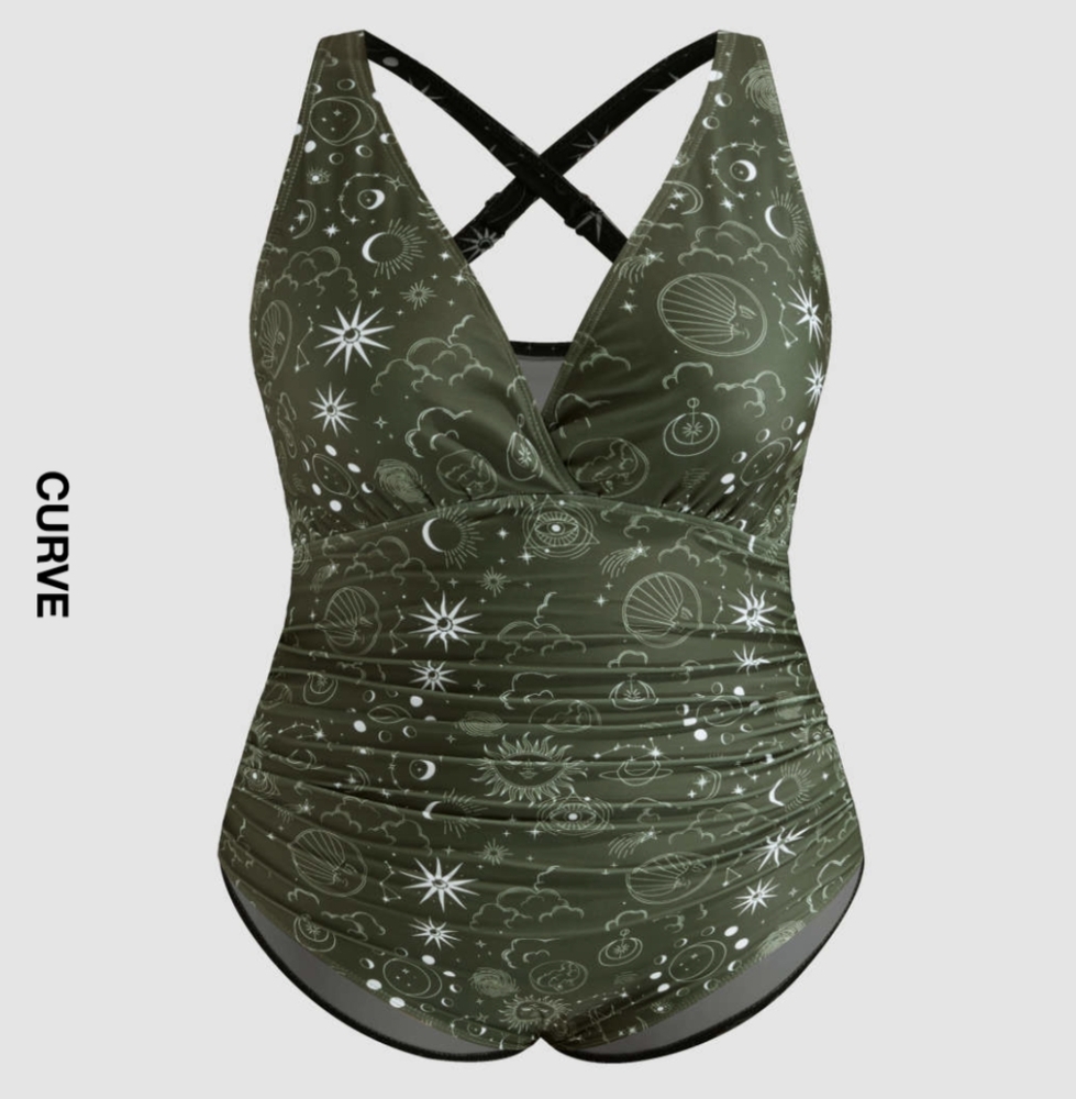 V-neck Star & Moon One Piece Swimsuit Curve & Plus